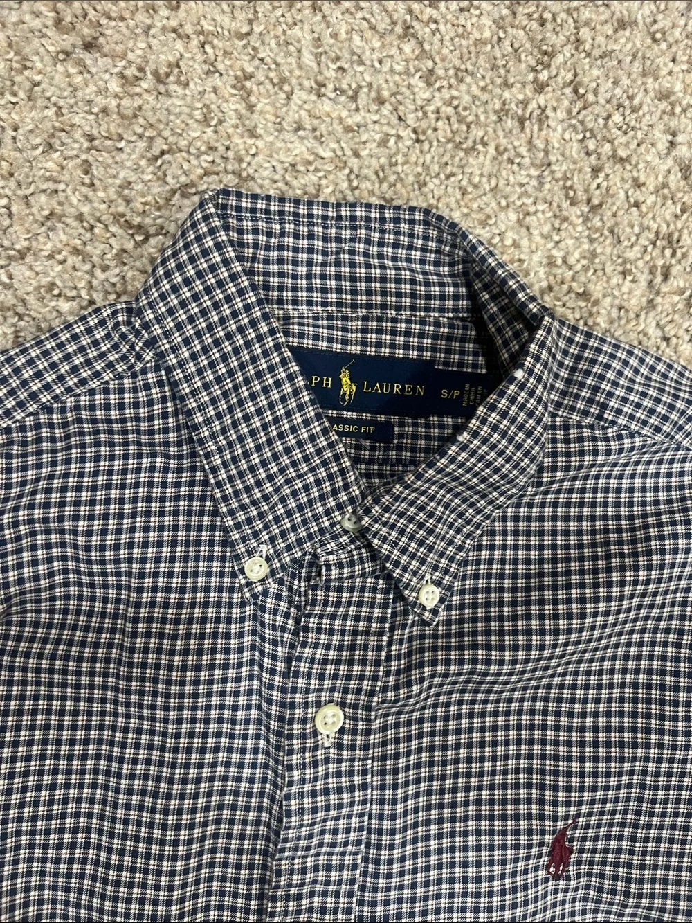 Ralph Lauren Navy and White Checked Button-Down Shirt - Picture 3 of 4